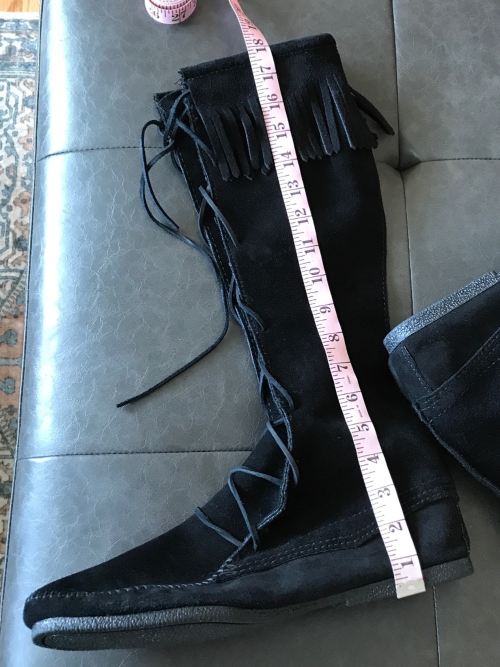 FESTIVAL 🔥 COWBOY CORE 1929 FRINGE KNEE HIGH BLACK SUEDE BOOTS - Picture 7 of 13
